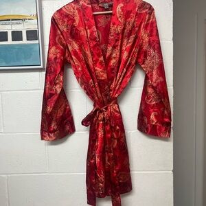 Morgan Taylor Red and Gold Satin Robe